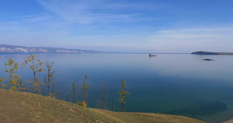 Wall Mural - Amazing beautiful landscape of Baikal lake blue sky clean water in Olkhon Island, Irkutsk Russia