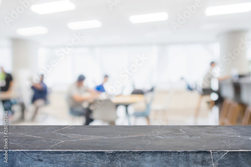 Empty Black Marble Stone Tabletop And Blurred Bokeh Office