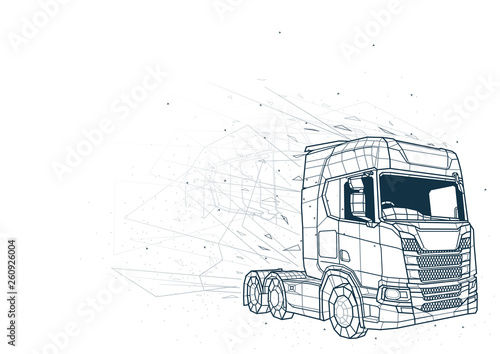 Abstract Truck from Low Poly Wireframe Isolated on White Background - Polygon...