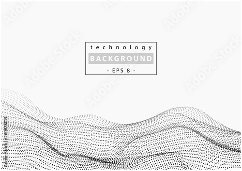 Wave Technology Background with Connecting Dots - Black and White Abstract Il...