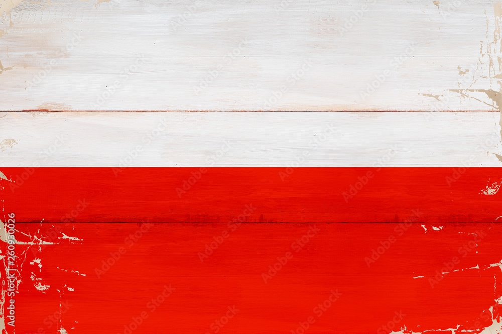 Flaga Polski namalowana na desce - obrazy, fototapety, plakaty 