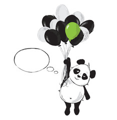 Wall Mural - Panda bear banner with cute animal, speech bubble and balloons Vector 