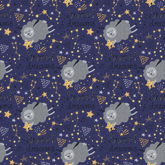 Wall Mural - Seamless pattern with sleeping sheeps