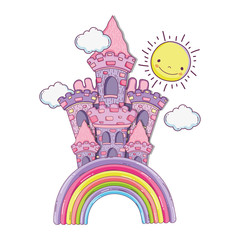 Poster - beautiful fairytale castle with rainbow