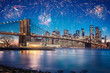 Stunning Fireworks Over New York City And The Brooklyn Bridge 