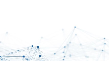 Connected blue lines and dots network 3d animation on white background
