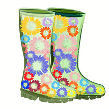 Fashion Vector Illustration With Rubber Green Boots Decorated With Flowers