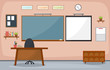 © jongjawi - School Classroom Interior Room Blackboard Furniture Flat Design Vector