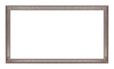 Panoramic silver frame for paintings, mirrors or photo isolated on white background	