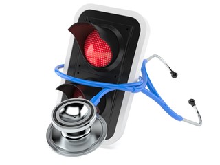 Poster - Red traffic light with stethoscope