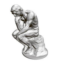 Sculpture Thinker. 3D. Statue Of A Seated Man Leaning His Hand To His Face. Vector Illustration
