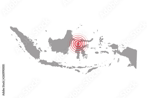 Fotografía Earthquake and tsunami in Sulawesi, Indonesia with circle affected area