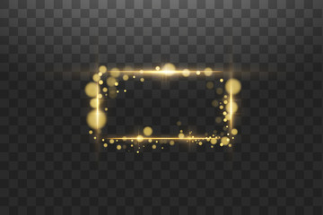 Wall Mural - golden frame with lights effects,shining luxury banner vector illustration. glow line golden frame w