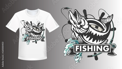 Download Pike Fishing Emblem Shirt Mockup Pike Fish Logo Vector Outdoor Fishing Background Theme Angry Fish Logo Stock Vector Adobe Stock