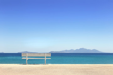 Canvas Print - Griechenland blaues Meer, Himmel und weiße Bank