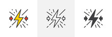 Conflict Icon. Line, Glyph And Filled Outline Colorful Version, Lightning Bolt Outline And Filled Vector Sign. Symbol, Logo Illustration. Different Style Icons Set. Vector Graphics