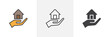 © alekseyvanin - Hand holding up house icon. Line, glyph and filled outline colorful version, Home and hand outline and filled vector sign. Mortgage symbol logo illustration. Different style icons set. Vector graphics