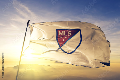 MLS Major League Soccer logo flag waving on the top sunrise mist fog Poster Mural XXL