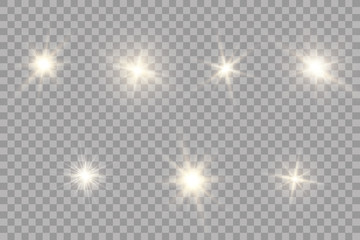 Wall Mural - Glow light effect. Starburst with sparkles on transparent background. Vector illustration. Sun