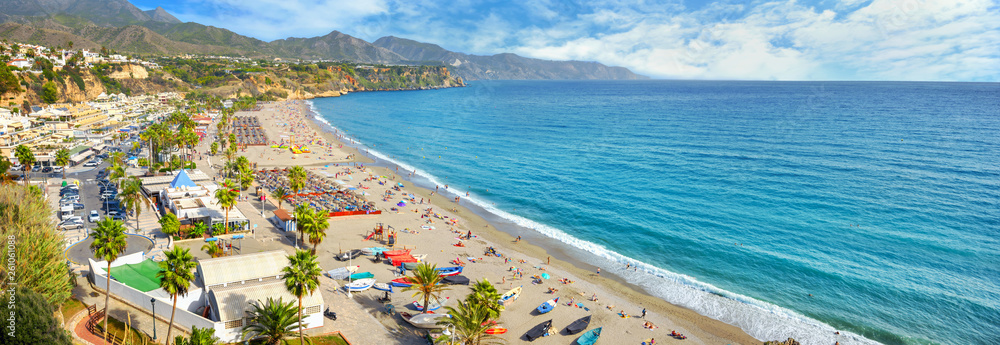 Nerja beach. Malaga province, Costa del Sol, Andalusia, Spain - obrazy, fototapety, plakaty 