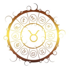 Wall Mural - Astrological symbols in the circle. Golden metallic gradient. Bull sign