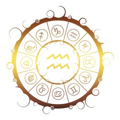 Wall Mural - Astrological symbols in the circle. Golden metallic gradient. Water bearer sign