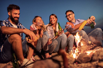 Group of young friends having picnic