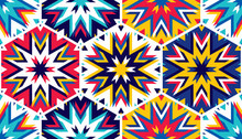 Abstract Seamless Pattern With Hexagonal Structure. Bright Saturated Colors For Your Design.