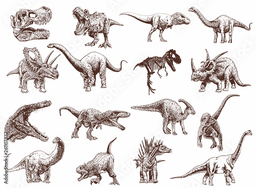 Photo Vintage set of dinosaurs ,vector illustration,retro pattern