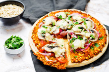 Sweet Potato Pizza Crust With Tomato, Red Onion And Mushrooms