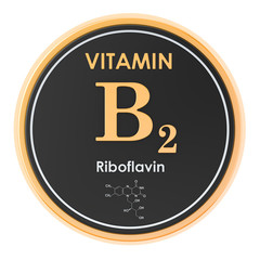 Wall Mural - Vitamin B2, riboflavin. Circle icon, chemical formula, molecular structure. 3D rendering