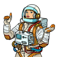 Wall Mural - woman astronaut, space exploration isolate on white background