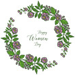 Vector illustration elegant purple wreath frame with design of happy women day