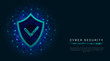 © Olena - Cyber security concept. Shield with check mark, digital cyber data privacy protection, internet technology on abstract polygonal background. Blue  illustration