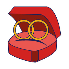 Sticker - Wedding rings in box cartoon isolated blue lines