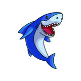 Fototapeta Pokój dzieciecy - Cute open mouth white blue ocean shark