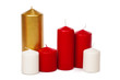 Colored candles of different size on white background