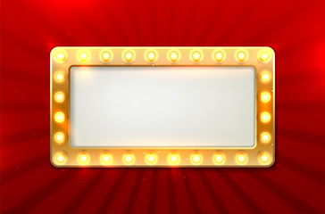 Wall Mural - empty cinema frame with light bulbs and copy space