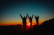 © nadezhda1906 - Happy father and kids hiking at sunset mountains