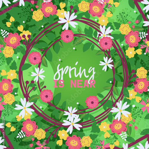 Wreaths leaves and flowers banner vector ilustration. Bloom of plant, spring ...