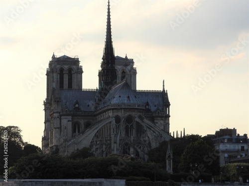 Zdjęcie XXL Notre Dame, najpiękniejsza katedra Paryża. Widok z Sekwany we Francji.