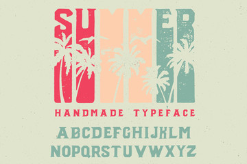 Summer. Retro font. Bold handmade font. Retro color. Sport and surf. Summer print on shirt.