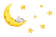 © Julia - Cute tiny mouse's on cheese moon. Good night, cute clip art set, illustration kit for kids and adults isolated on white
