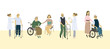 Stylized people set. Care for the elderly. Vector flat illustration.