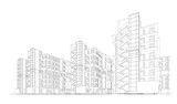 Fototapeta Miasto - 3d wireframe of building. sketch design.Vector