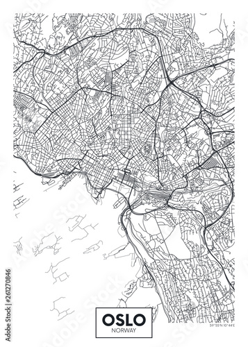 Cuadros en Lienzo City map Oslo, travel vector poster design