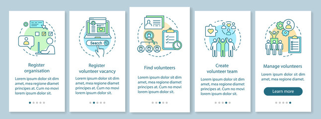 Volunteers finding onboarding mobile app page screen vector template
