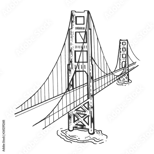 Obrazy most biały  golden-gate-bridge-szkic-grawerowanie-ilustracji-wektorowych-imitacja-stylu-deski-do-drapania-czarny
