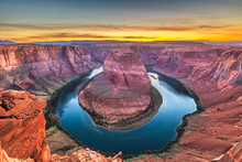Horseshoe Bend On The Colorado River At Sunset