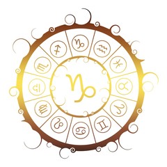 Wall Mural - Astrological symbols in the circle. Golden metallic gradient. Capricorn sign
